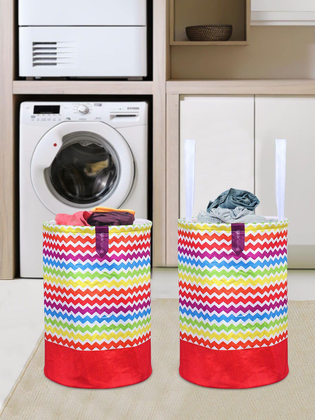 prettykrafts Set of 2 Wave Round Laundry Basket Price in India