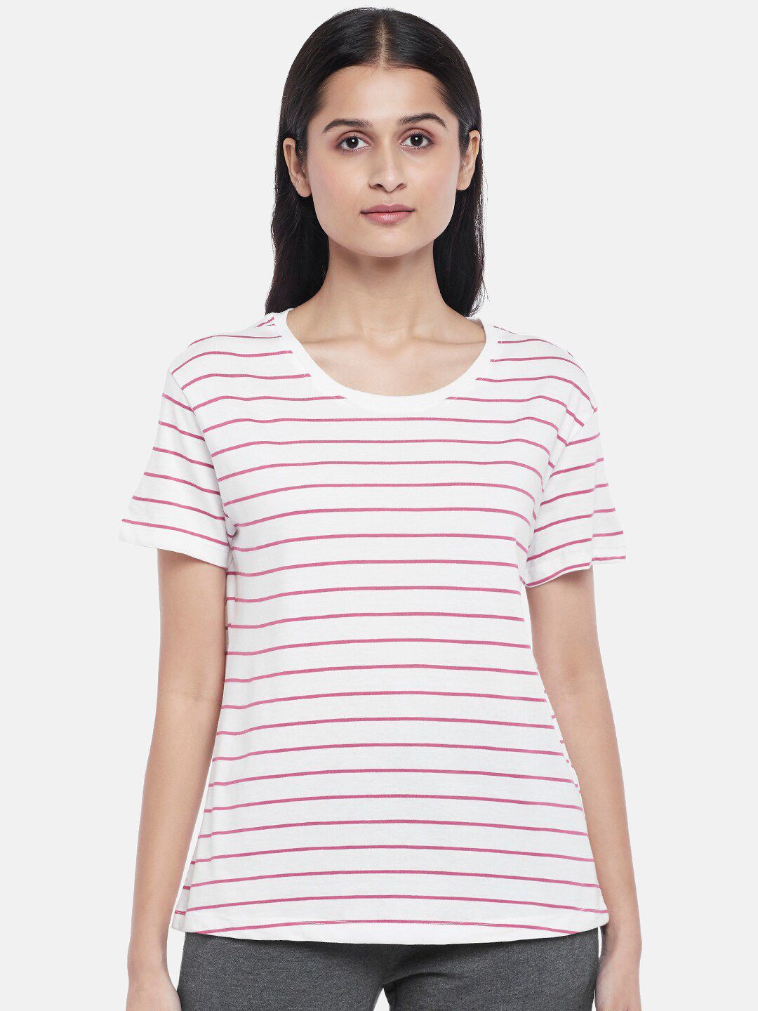 Dreamz by Pantaloons Off White Striped Lounge tshirt Price in India