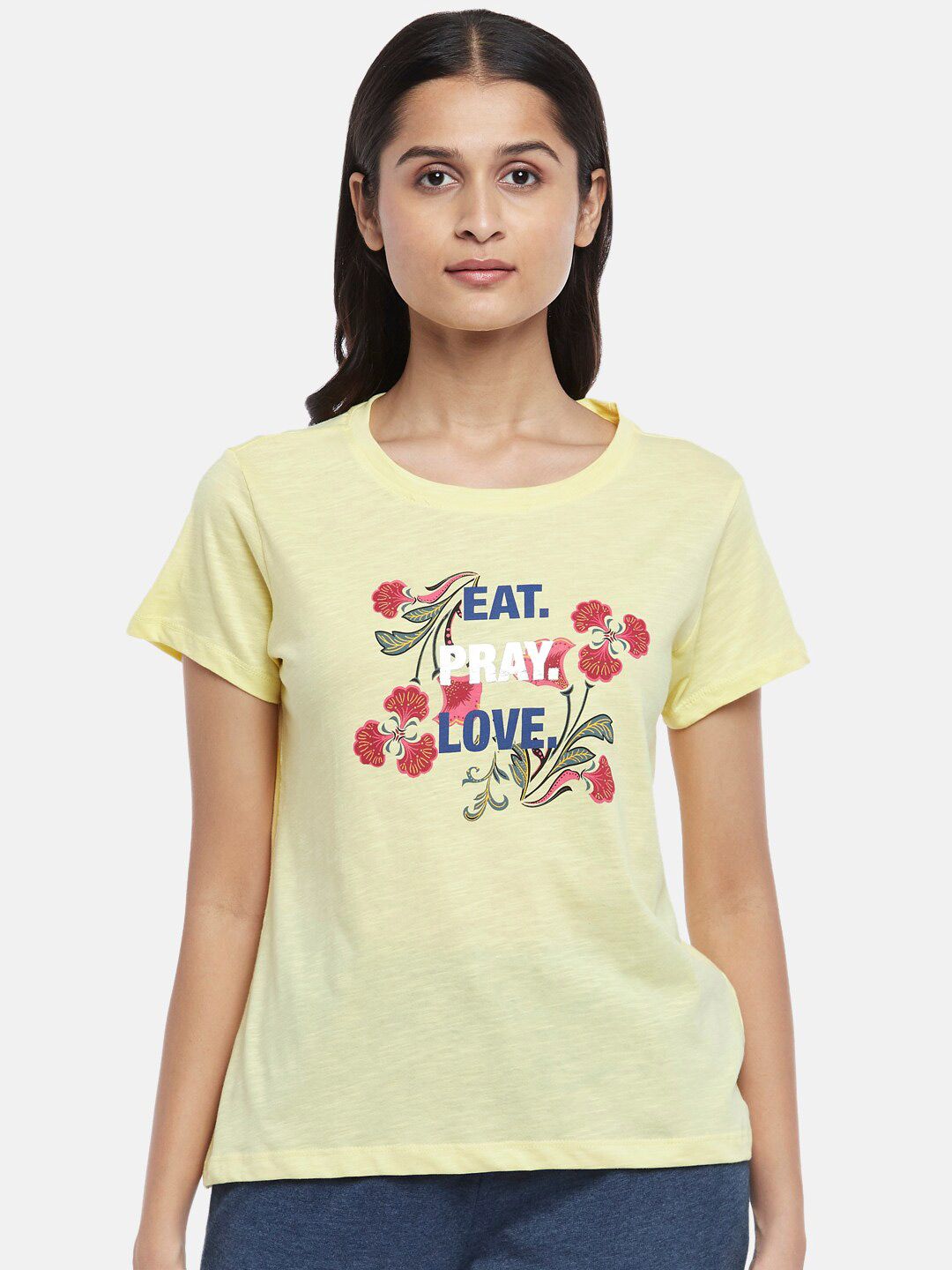Dreamz by Pantaloons Women Yellow Printed Lounge T-shirt Price in India