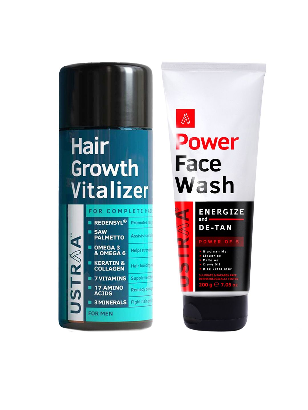 Ustraa Set of Hair Growth Vitalizer 100ml & Power Face Wash 200g