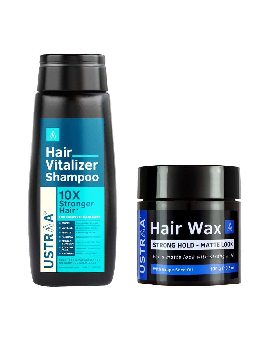 Ustraa Set of Vitalizer Shampoo 250 ml & Strong Hold Matte Look Hair Wax 100 g