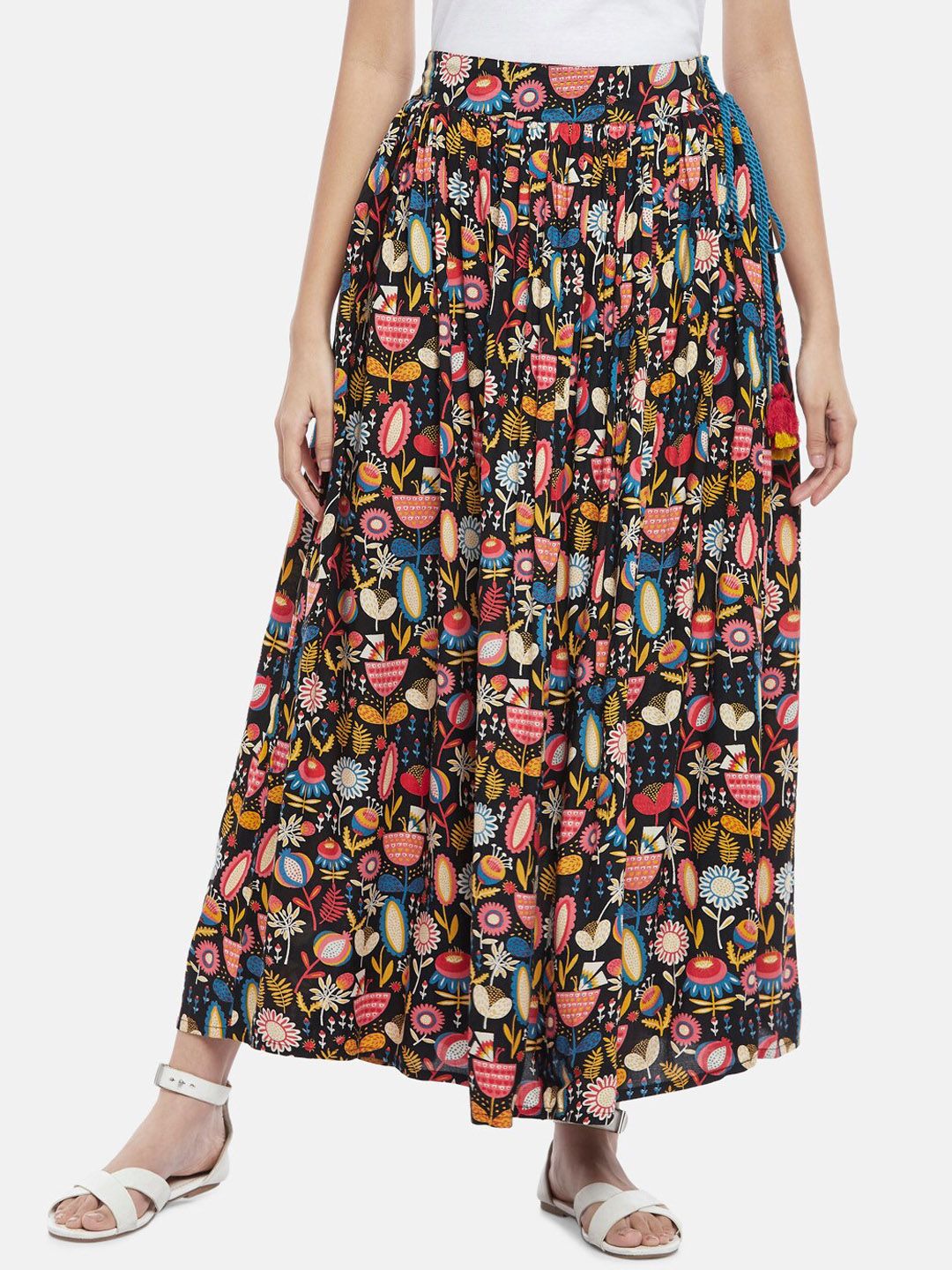 People Women Black & Pink Printed A-Line Maxi Skirts