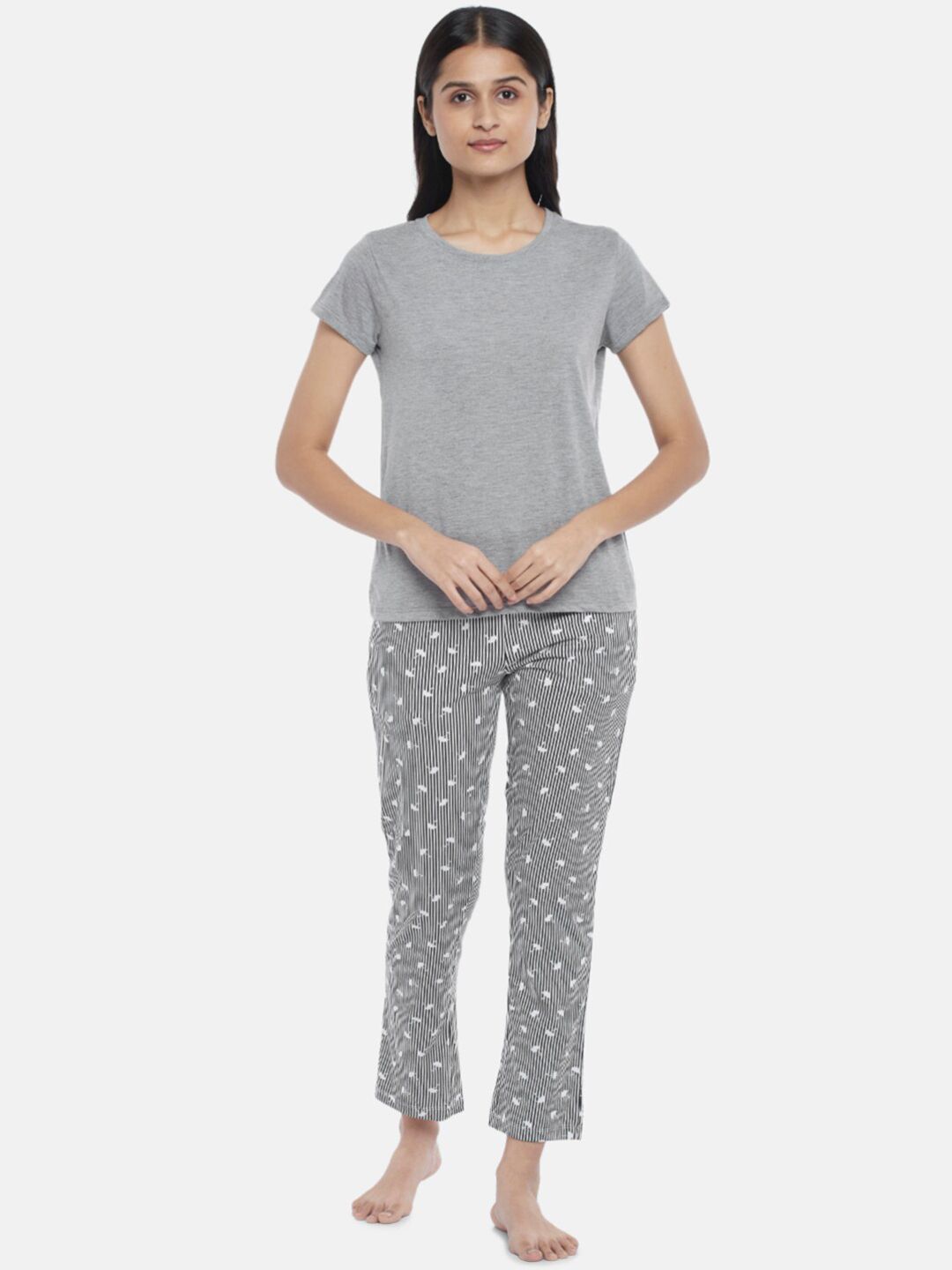 Dreamz by Pantaloons Women Grey & Black Cotton Night suit Price in India