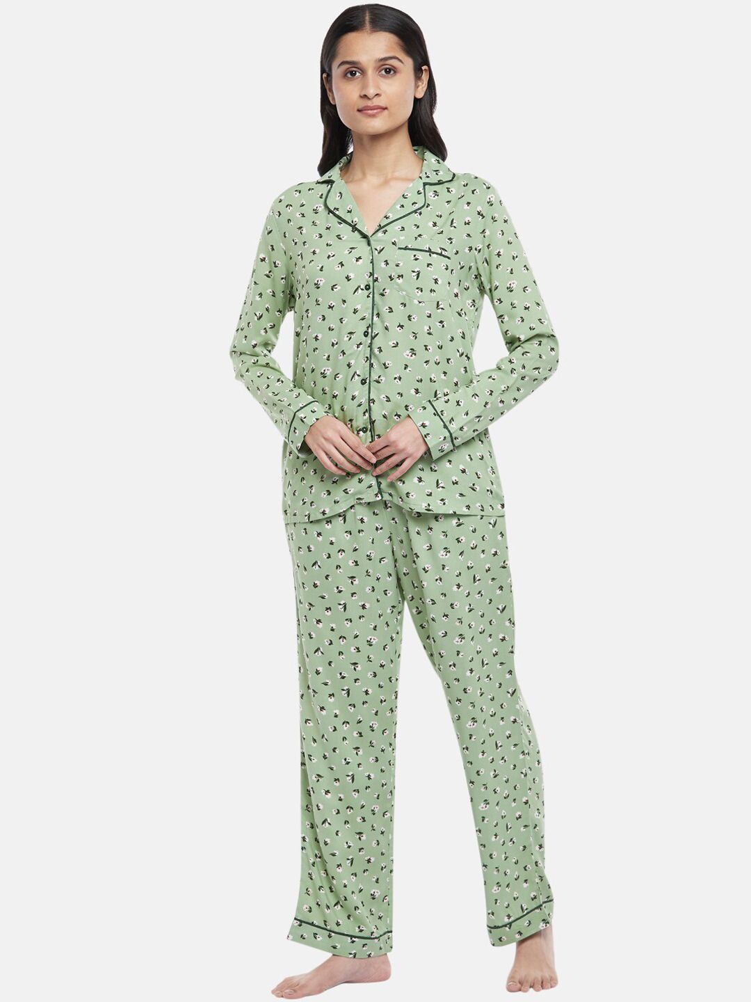 Dreamz by Pantaloons Women Green & White Printed Night suit Price in India