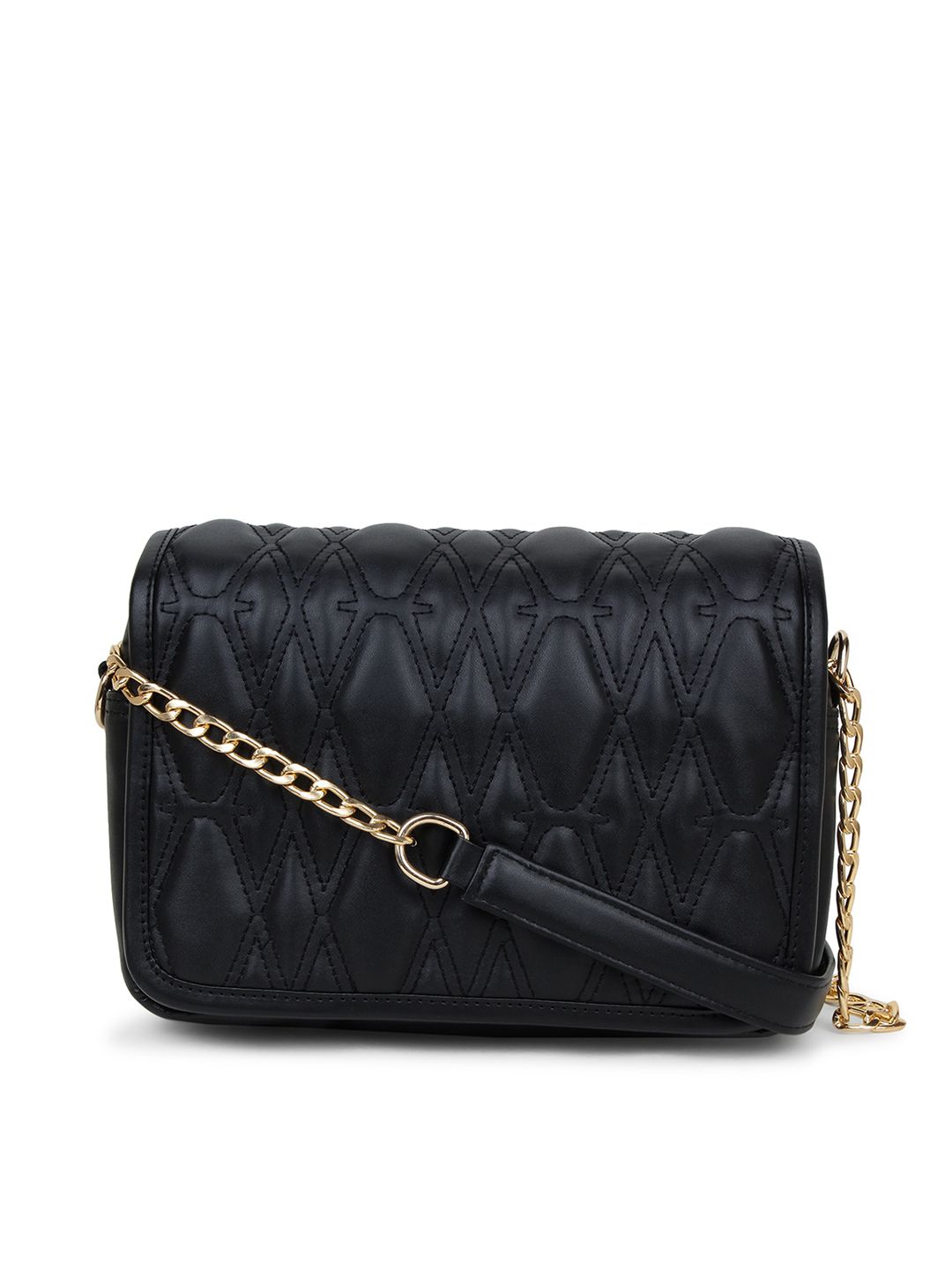 yelloe Black Textured Structured Sling Bag Price in India