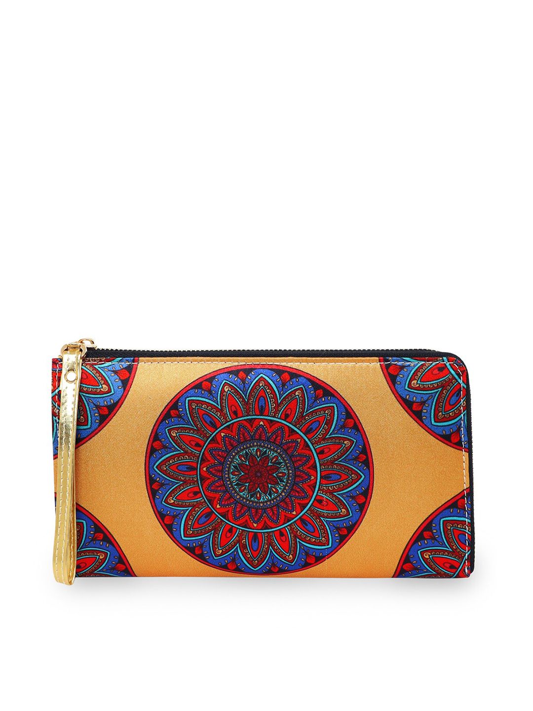 Sabhyata Women Yellow & Blue Ethnic Motifs Printed Zip Around Wallet Price in India