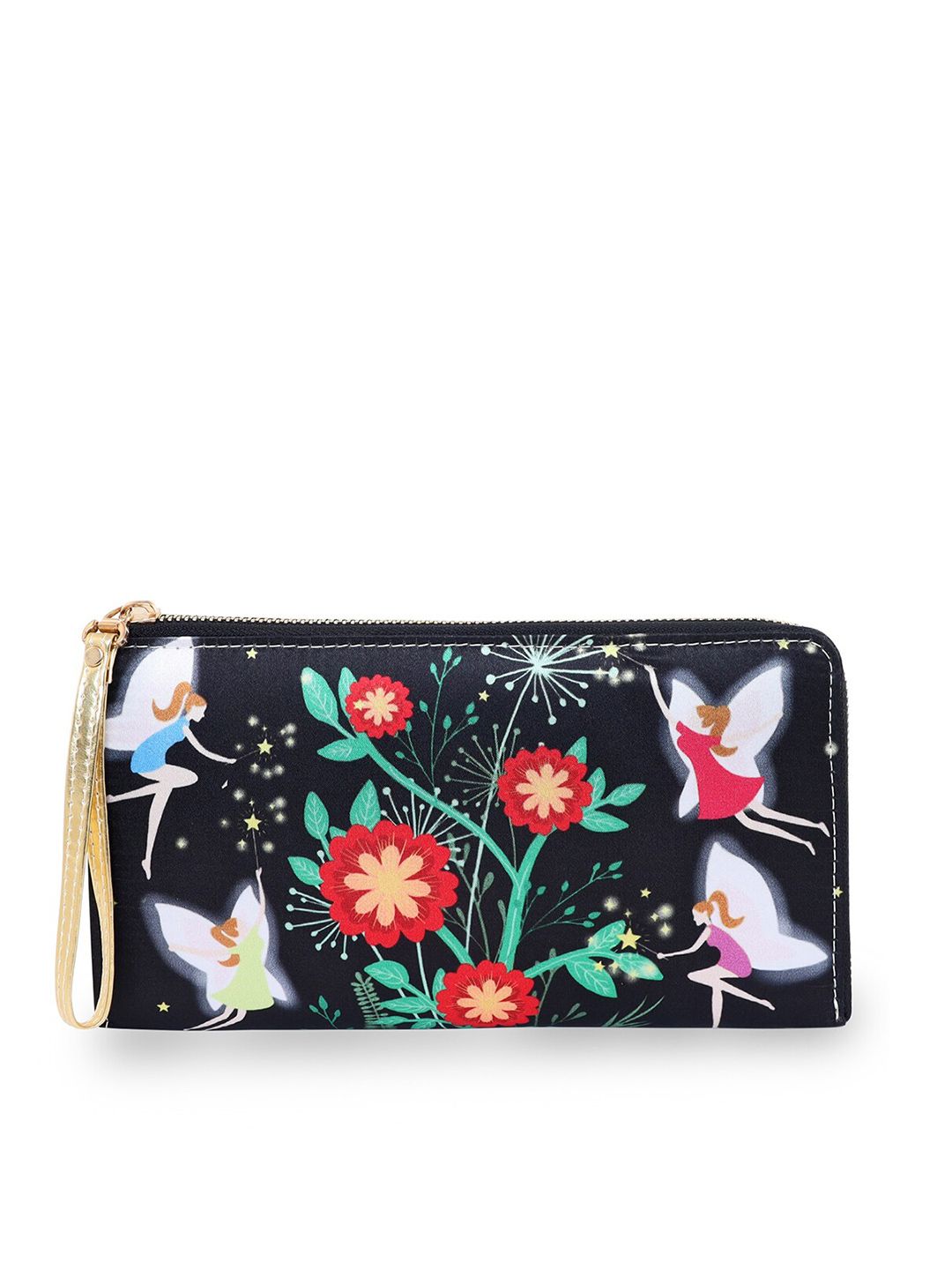 Sabhyata Women Black & Red Ethnic Motifs Printed Zip Around Wallet Price in India