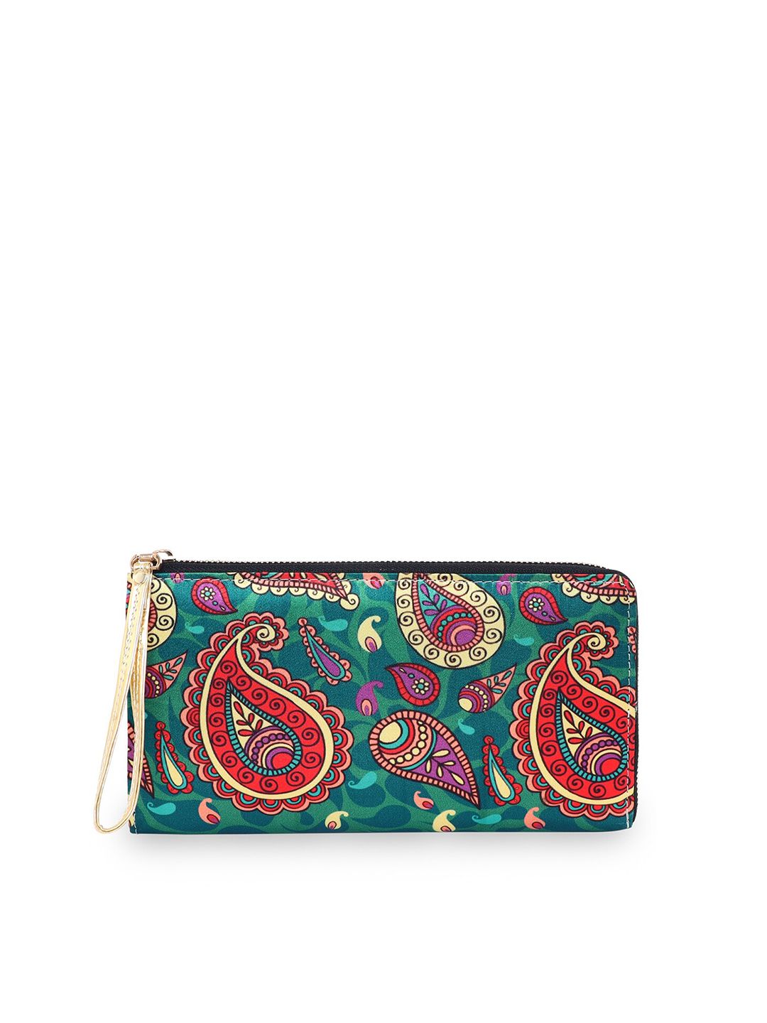 Sabhyata Women Green & Red Ethnic Motifs Printed Zip Around Wallet Price in India