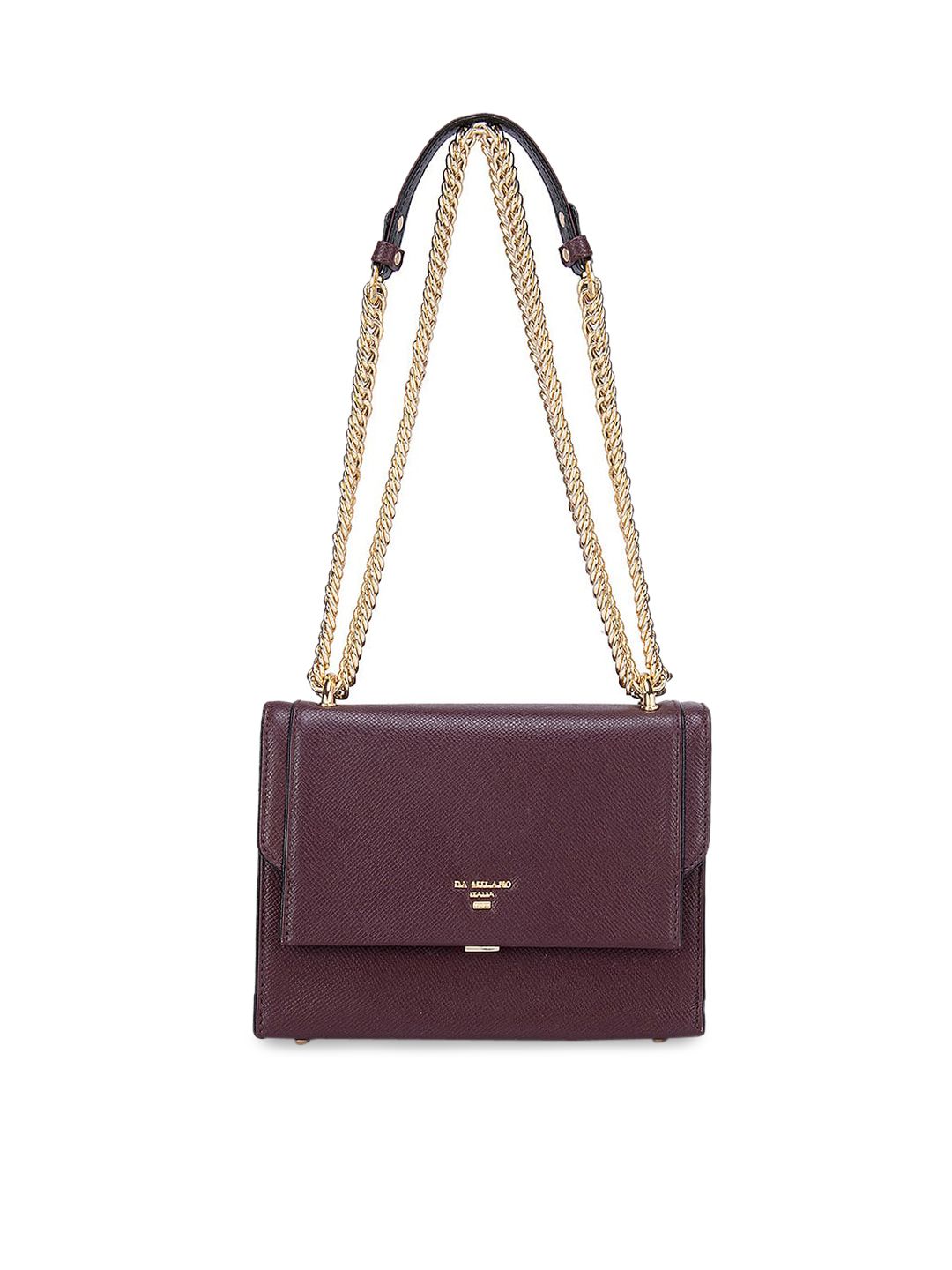 Da Milano Burgundy Textured Leather Structured Sling Bag Price in India