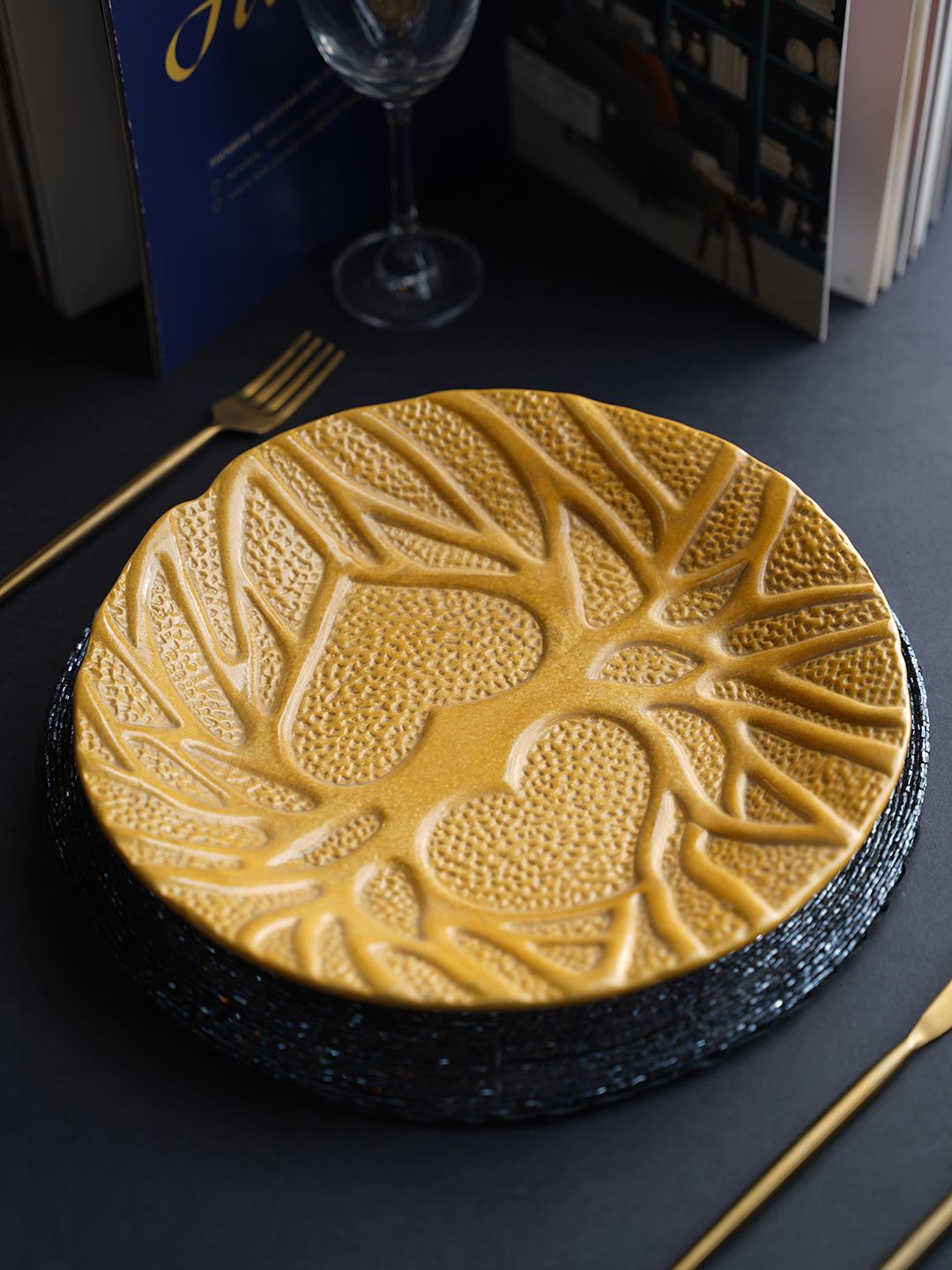Folkstorys Unisex Gold-Toned Self-Design Ceramic Platter Price in India