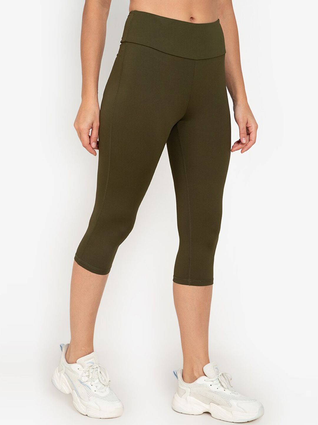 ZALORA ACTIVE Women Olive Green Solid Tights Price in India