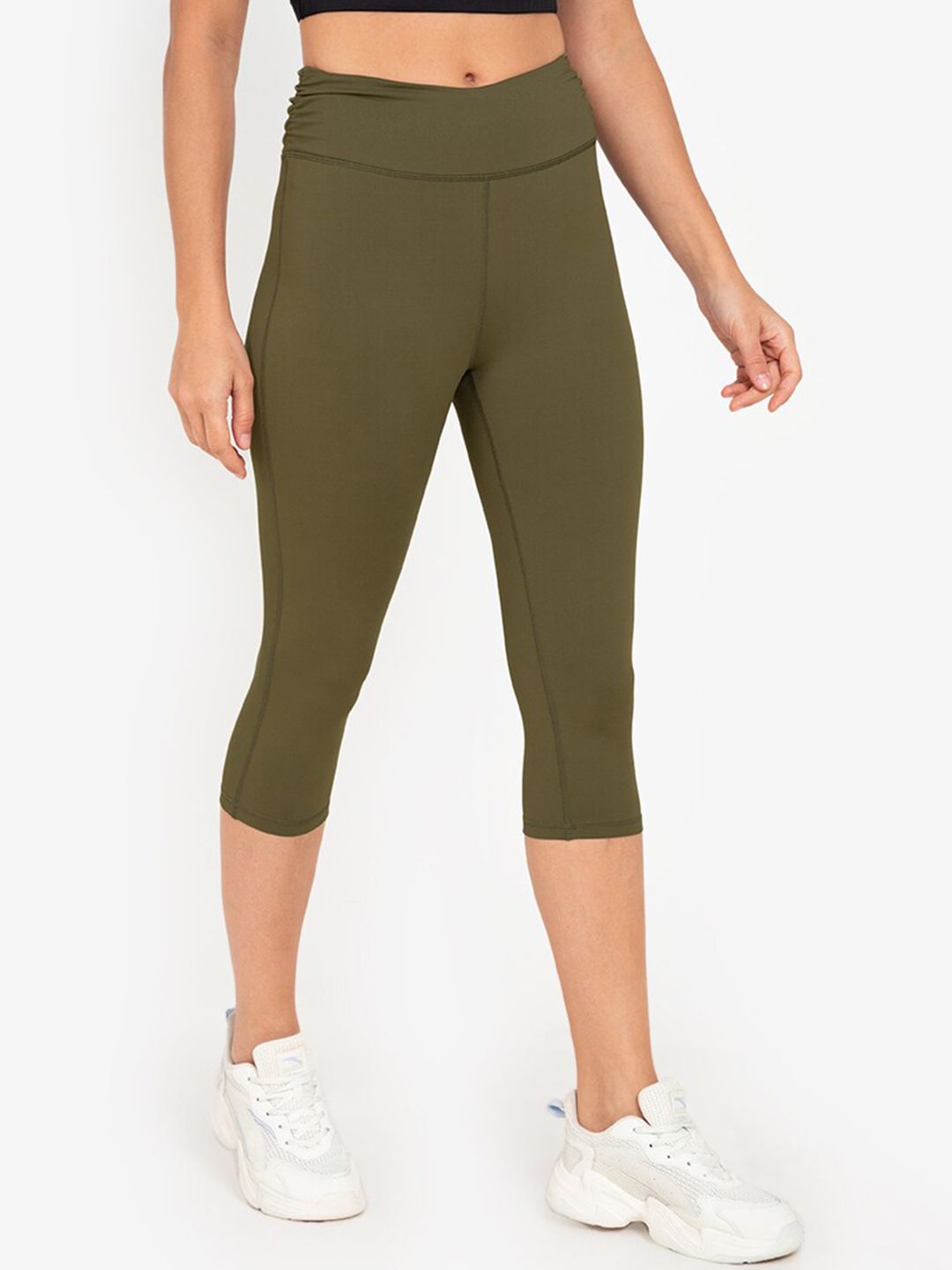 ZALORA ACTIVE Women Olive Green Solid Tights Price in India