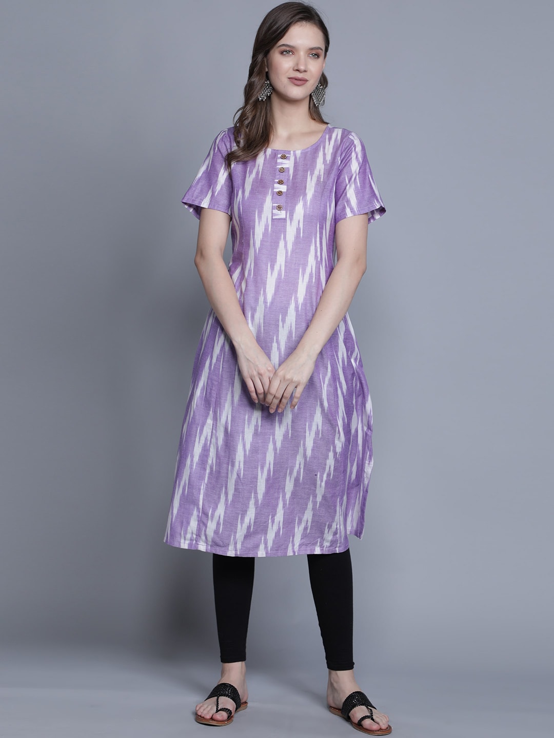 Cot'N Soft Women Purple Printed Ikat Cotton Kurta Price in India