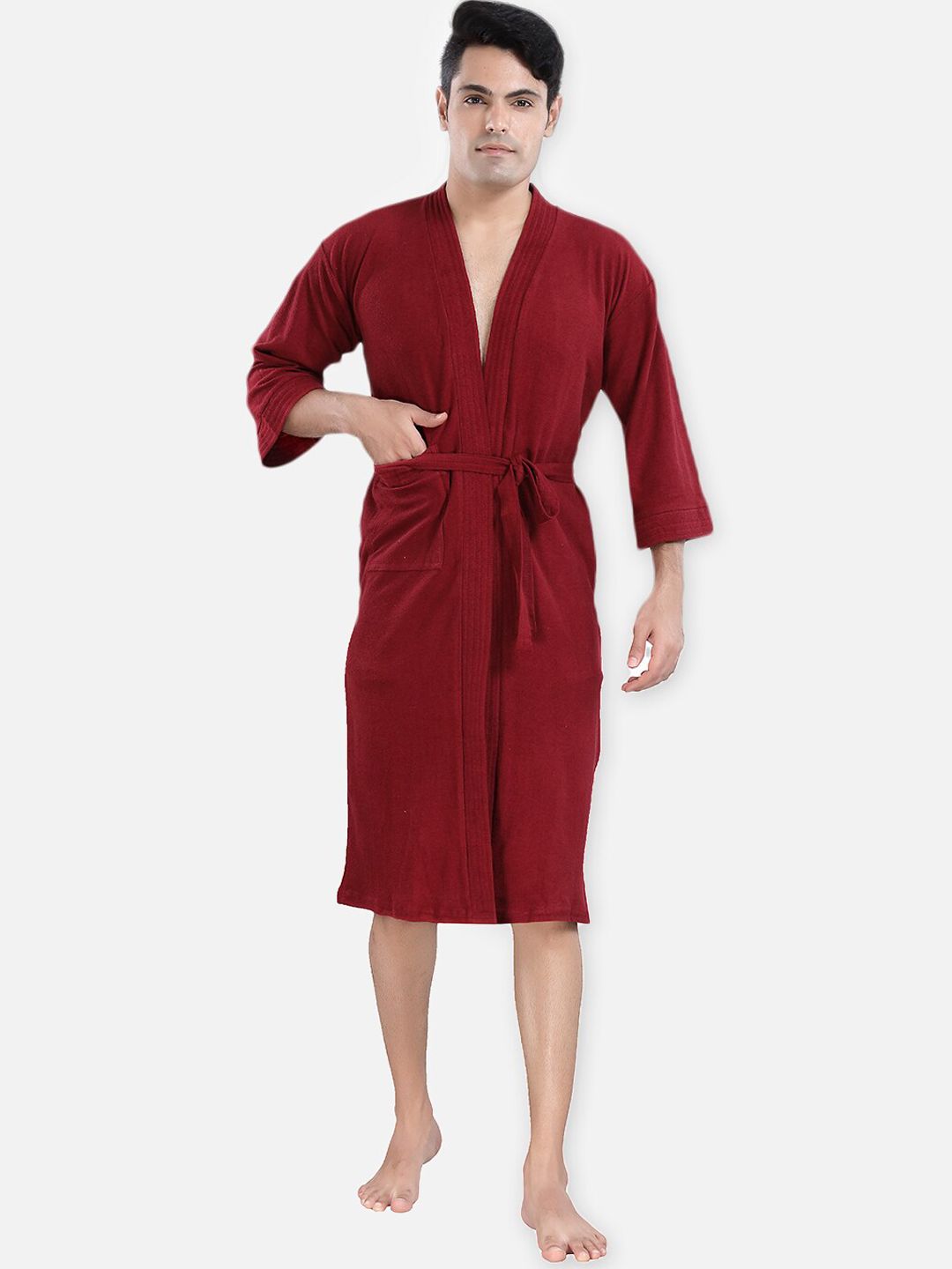 LacyLook Men Maroon Solid Bath Robe