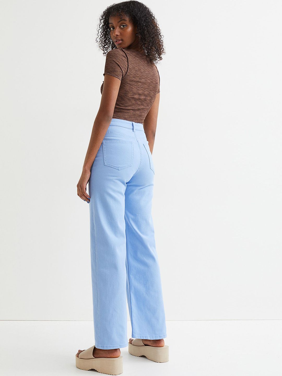 Buy H&M Women Blue Wide Twill Trousers - Trousers for Women
