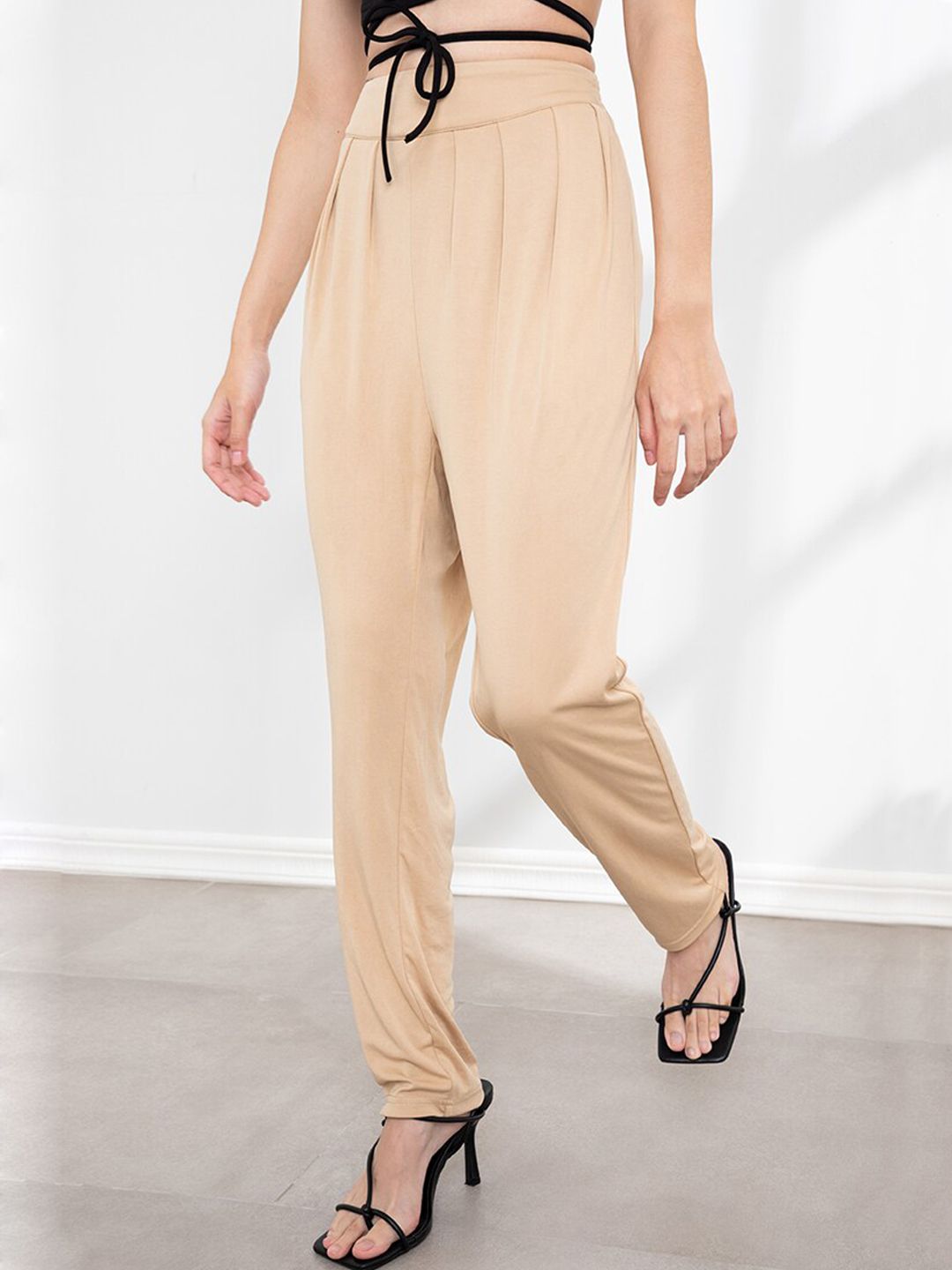 ORIGIN BY ZALORA Women Beige Pleated Trousers Price in India