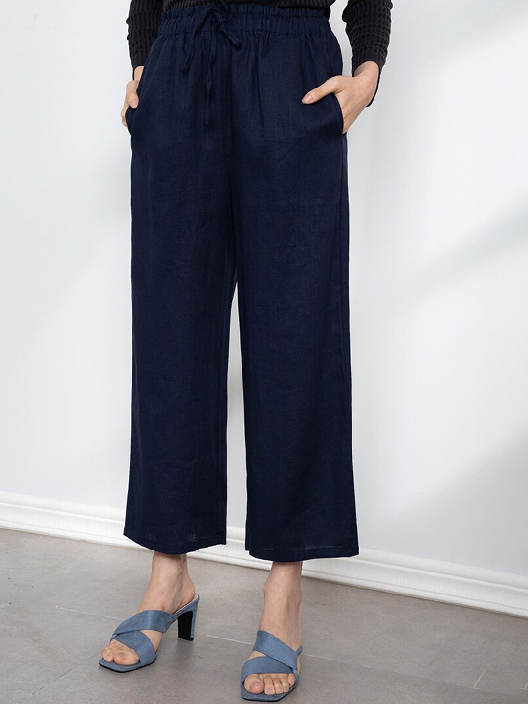 ORIGIN BY ZALORA Women Navy Blue Trousers Price in India