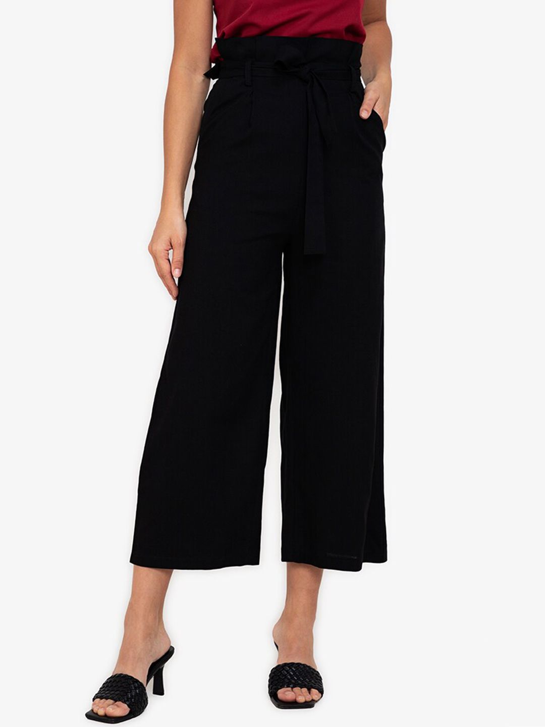 ZALORA WORK Women Black Solid Straight Fit Regular Trousers Price in India