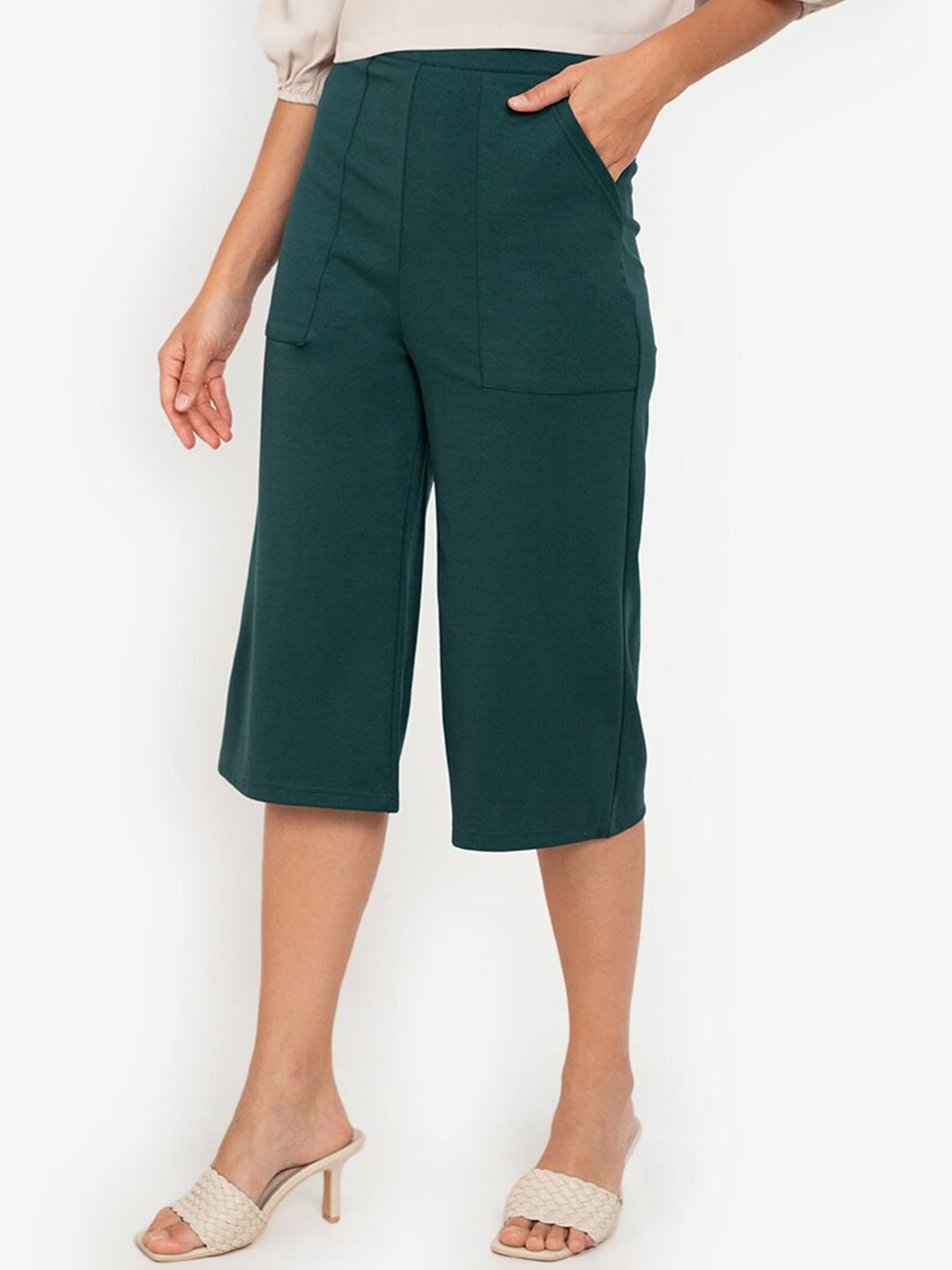 ZALORA WORK Women Green Straight Fit Culottes Formal Trousers Price in India
