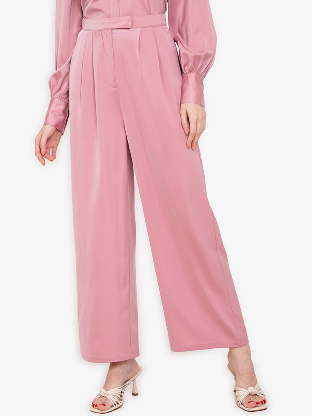 ZALORA WORK Women Pink Straight Fit Pleated Trousers Price in India