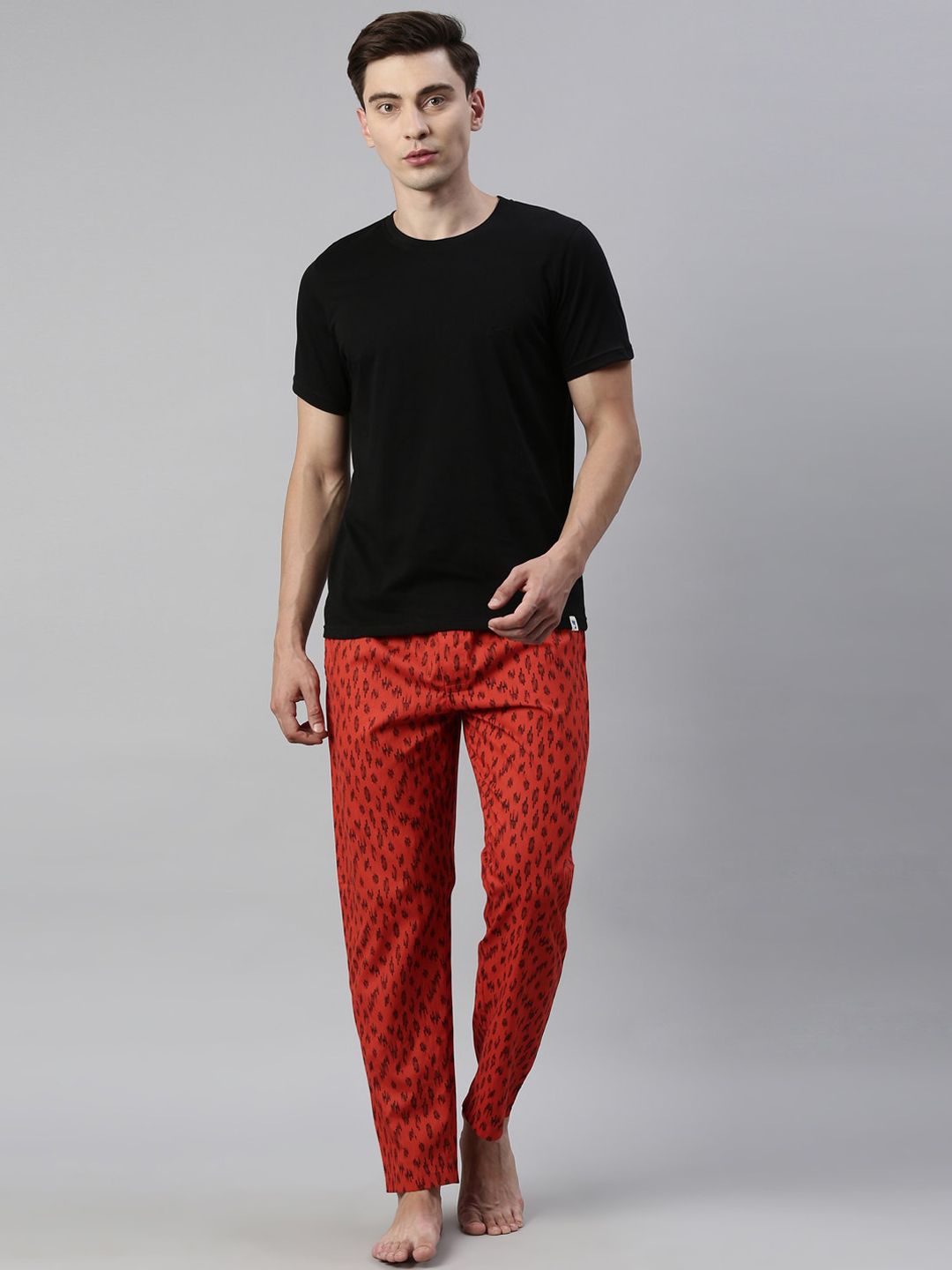 Joven Men Black & Rust Printed Cotton Night suit