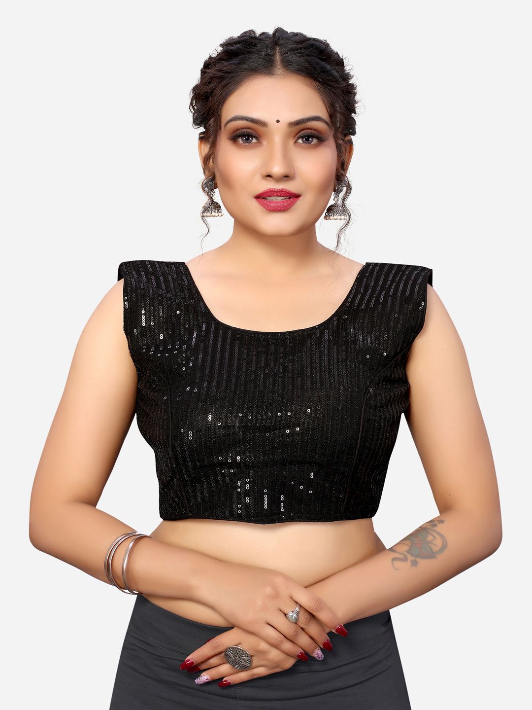 SIRIL Women Black Embellished Padded Saree Blouse Price in India