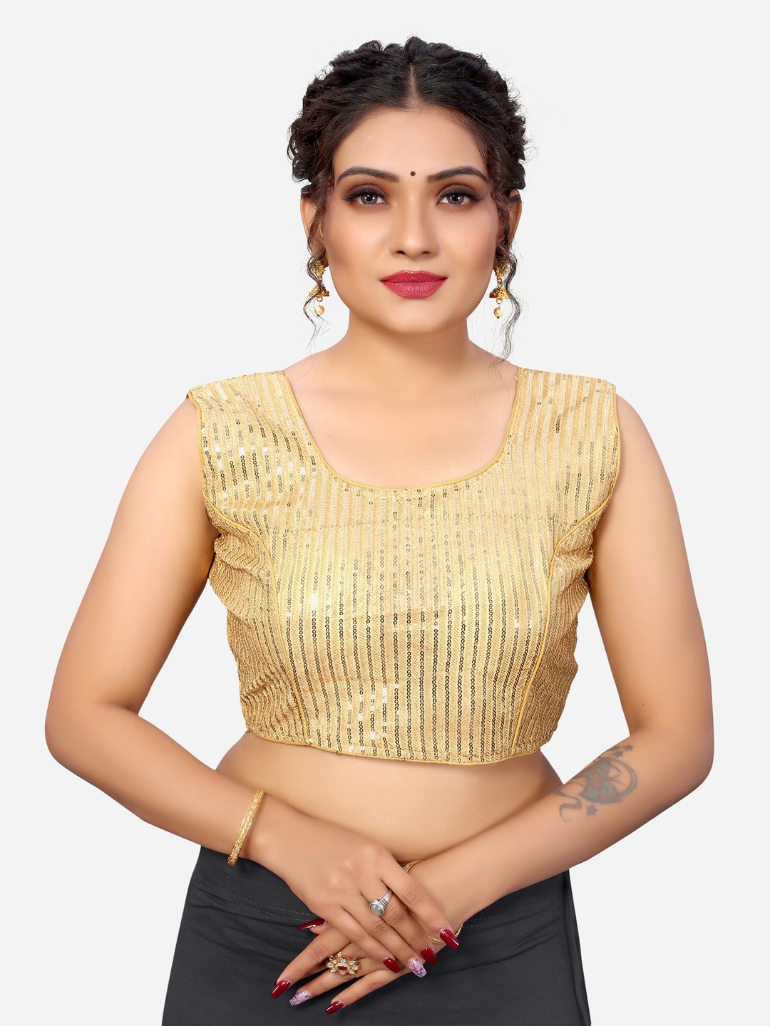 SIRIL Women Golden Embellished Padded Saree Blouse Price in India