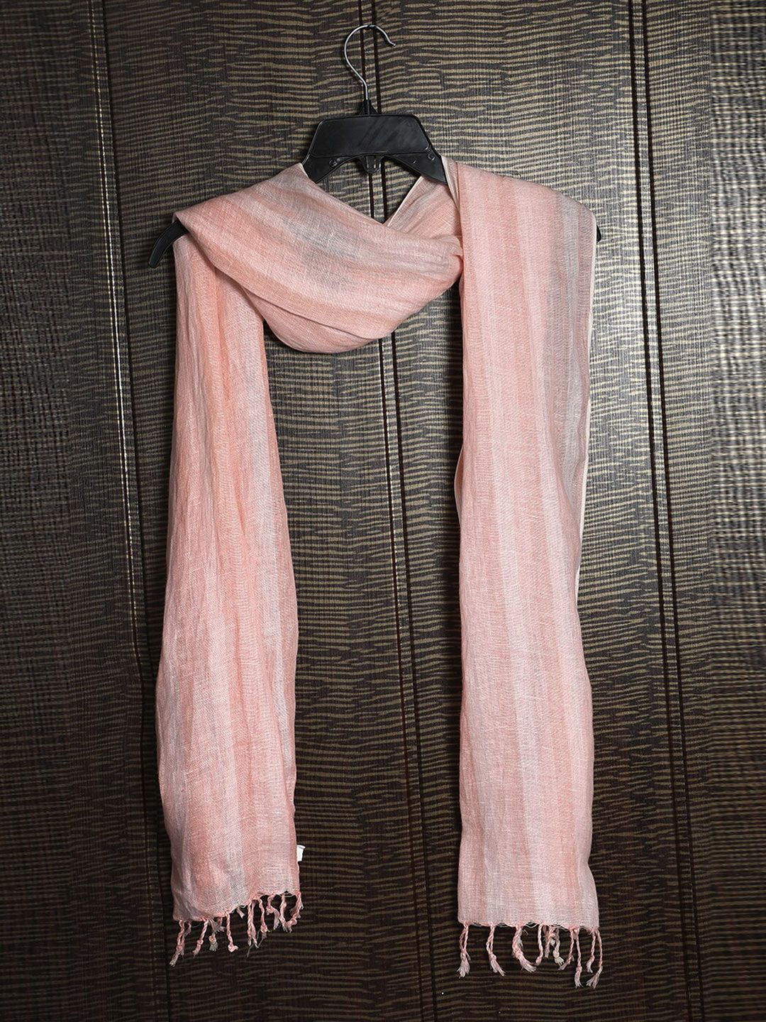 Adwitiya Collection Women Peach-Coloured Striped Pure Linen Stole Price in India