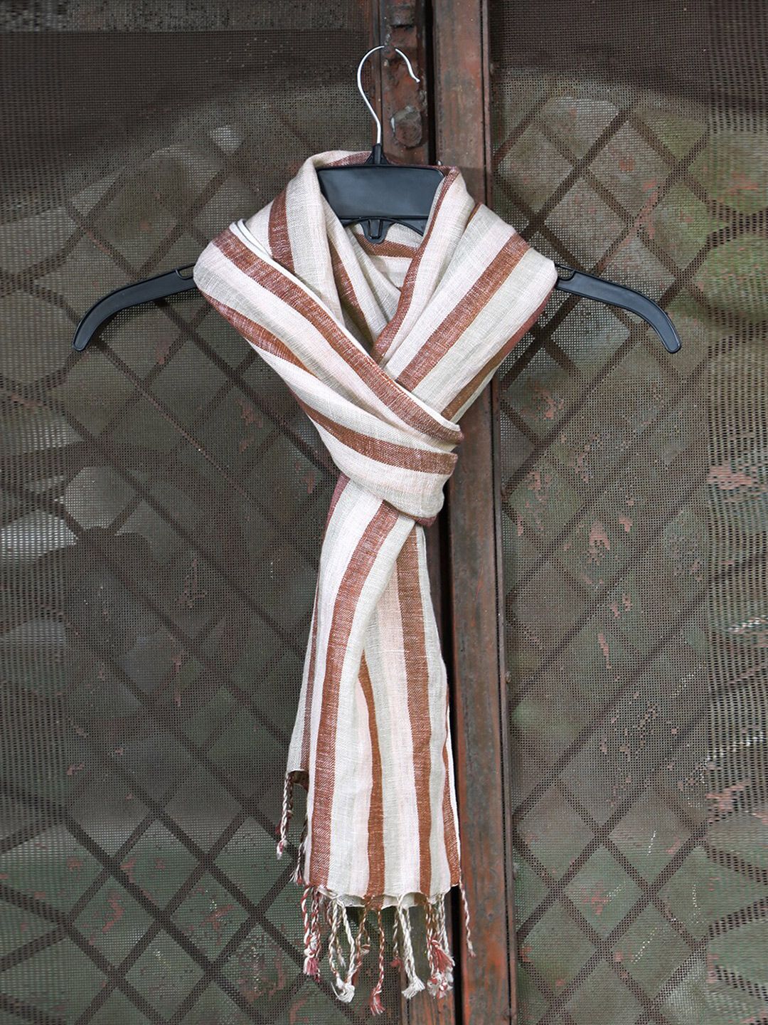 Adwitiya Collection Women Pink & Brown Striped Stole Price in India