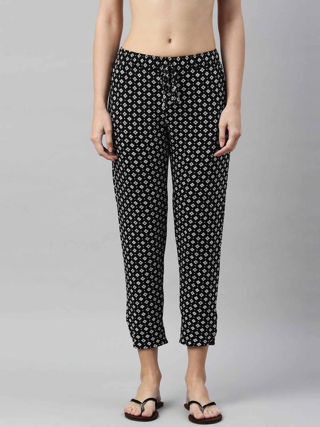 Enamor Essentials Womens Black Ajark Printed Mid Rise Relaxed fit Lounge Pants Price in India
