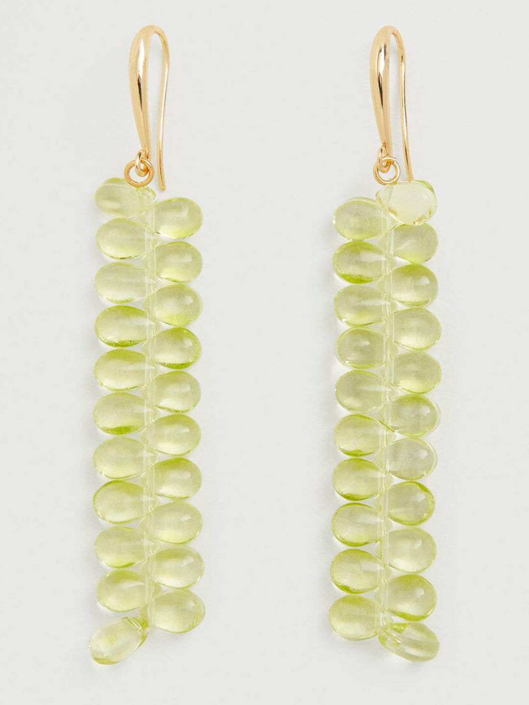 MANGO Gold-Toned & Fluorescent Green Beaded Contemporary Drop Earrings Price in India