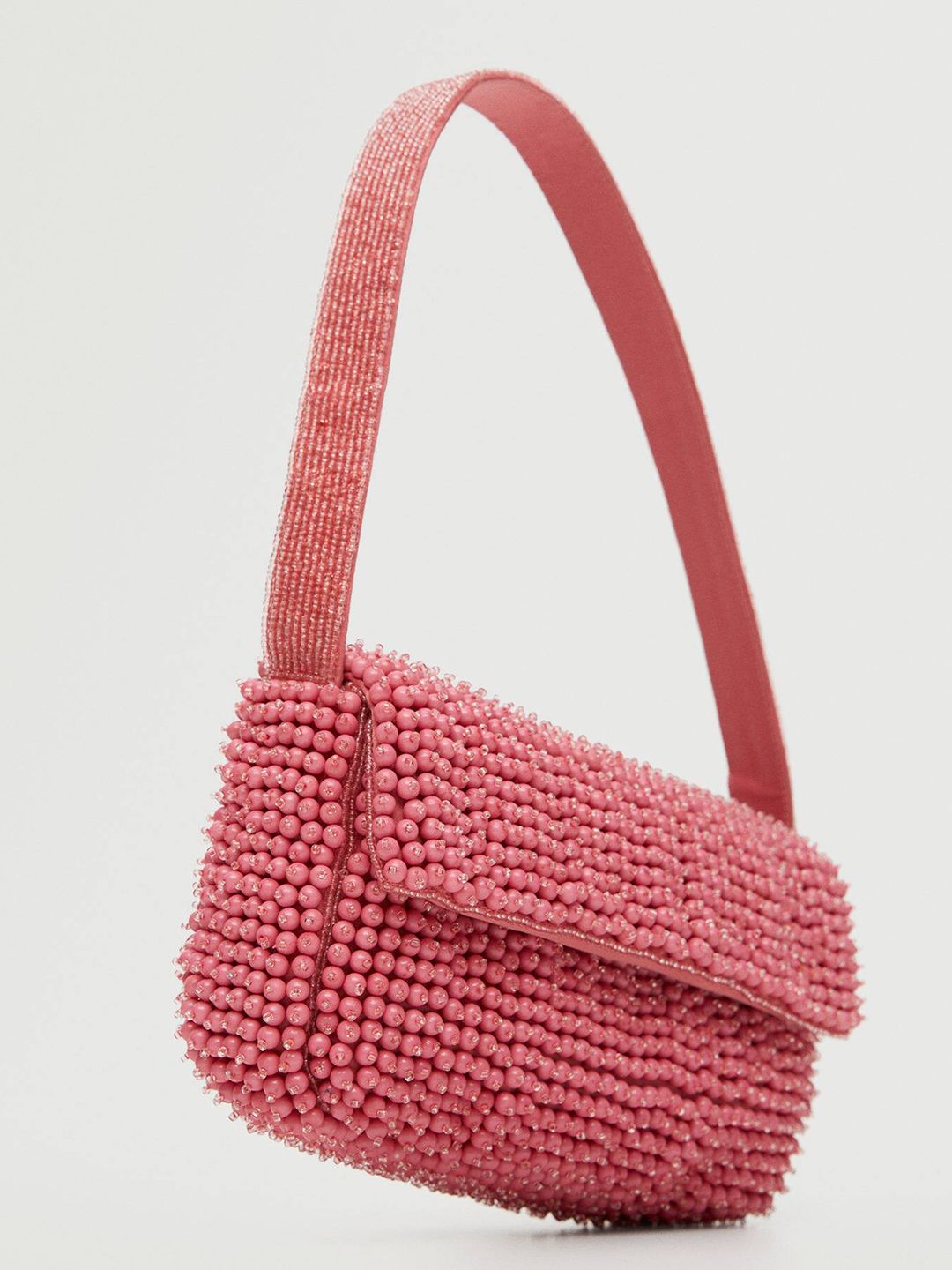 MANGO Pink Beads Embellished Structured Baguette Bag Price in India