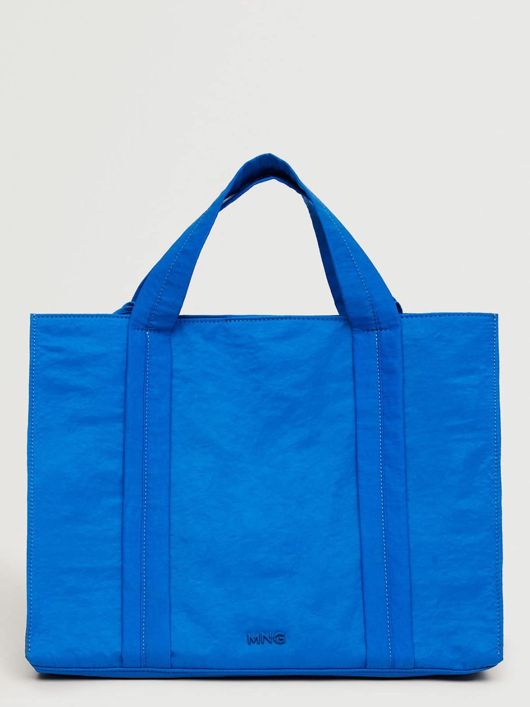 MANGO Blue Solid Structured Handheld Bag with Non-Detachable Shoulder Straps Price in India