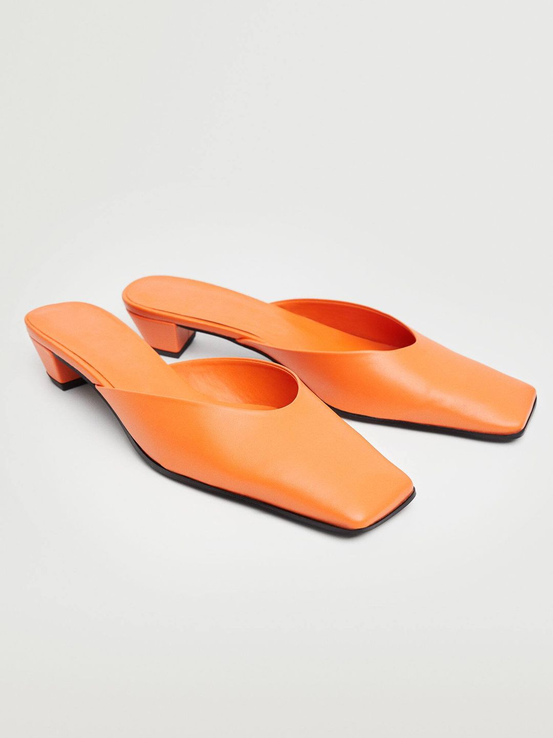 MANGO Women Orange Leather Block Mules Price in India