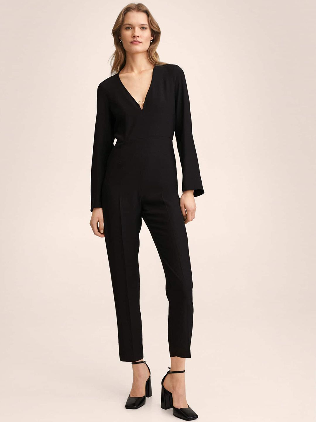 MANGO Black Solid Basic Jumpsuit Price in India