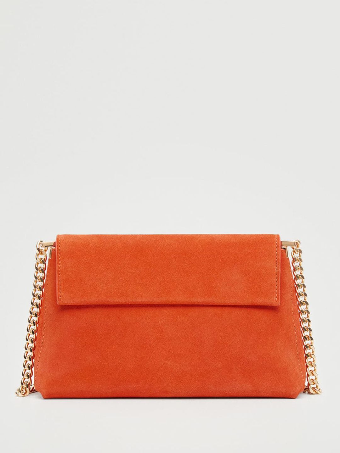 MANGO Coral Orange Leather Structured Sling Bag Price in India