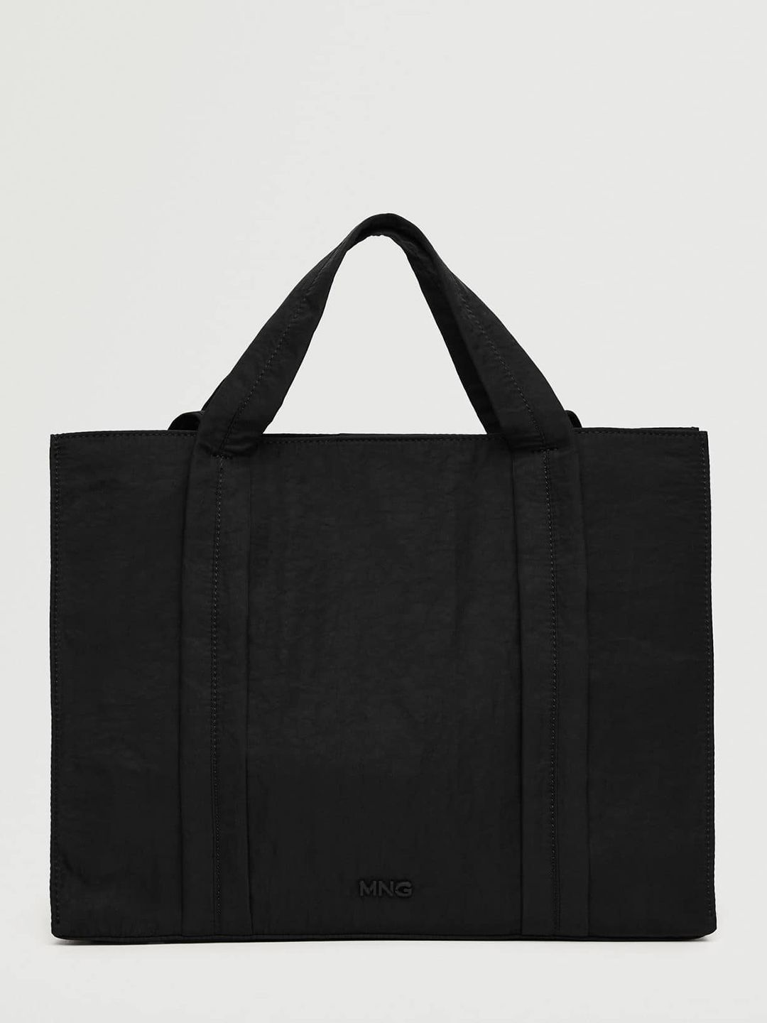 MANGO Black Solid Structured Handheld Bag with Two Non-Detachable Shoulder Straps Price in India