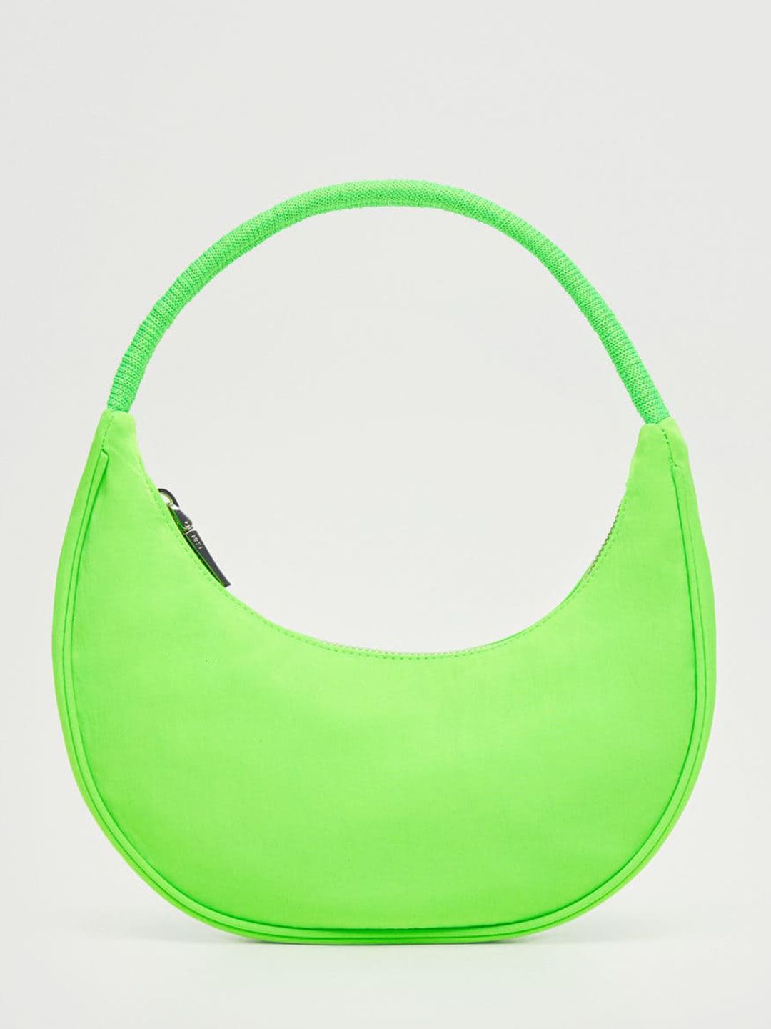 MANGO Neon Green Solid Half Moon Baguette Bag Price in India