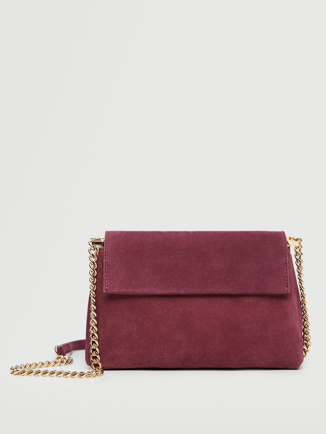 MANGO Burgundy Solid Leather Structured Sling Bag with Non-Detachable Sling Strap Price in India