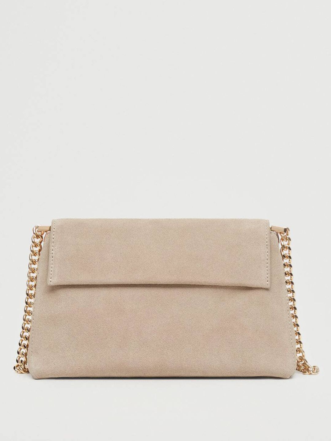 MANGO Beige Solid Leather Structured Sling Bag with Non-Detachable Sling Strap Price in India