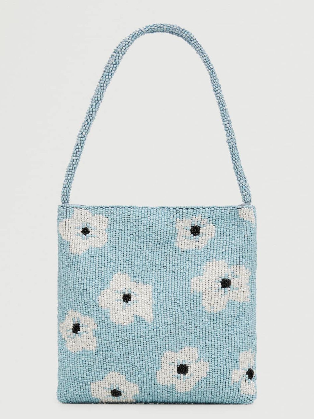 MANGO Blue & White Floral Embellished Structured Handheld Bag Price in India