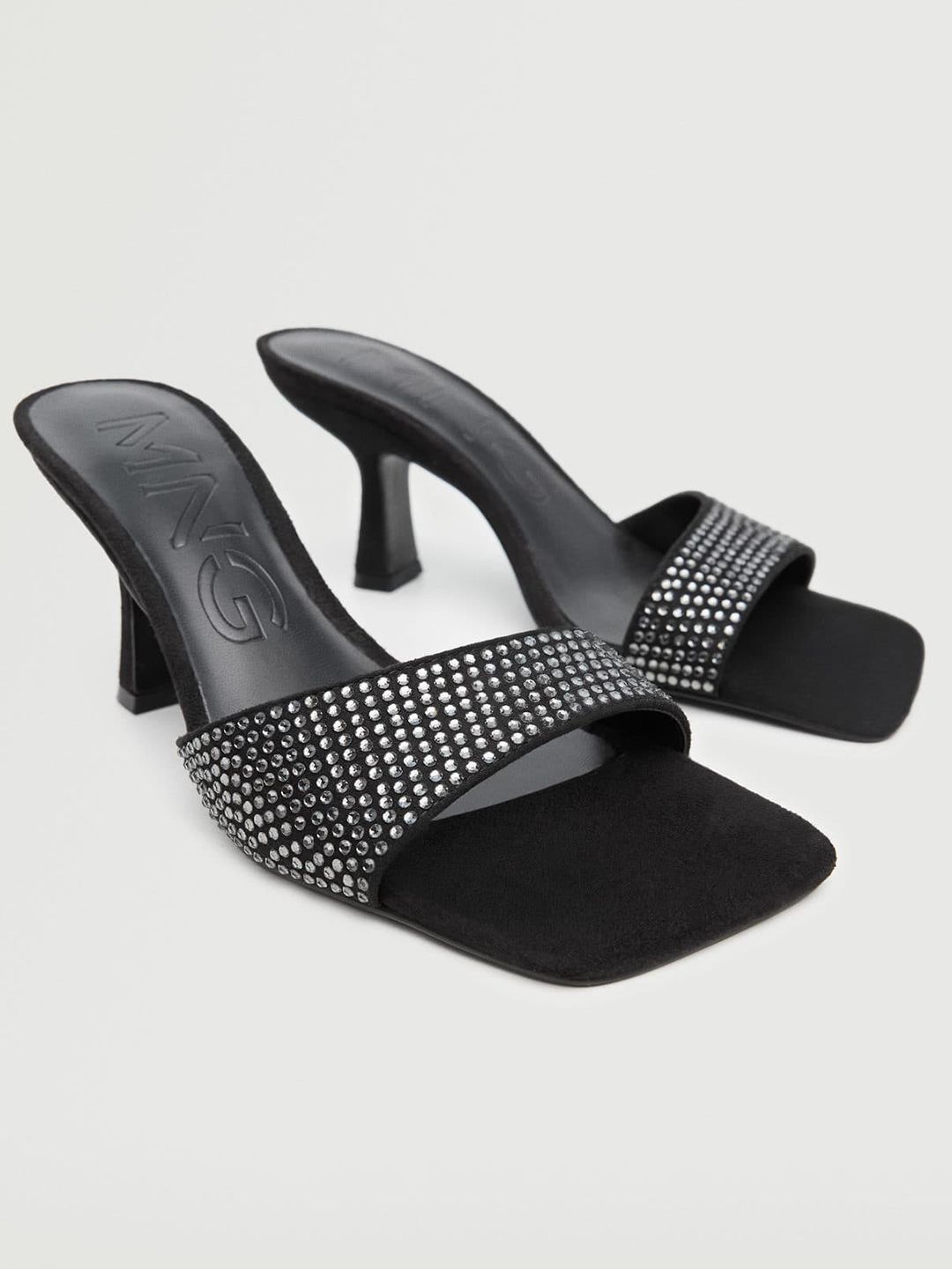 MANGO Black Embellished Party Slim Heels Price in India