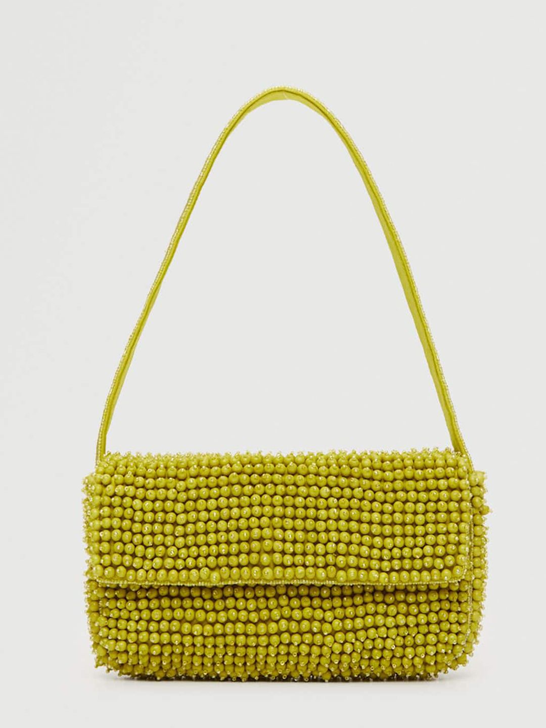 MANGO Green Embellished Structured Baguette Shoulder Bag Price in India