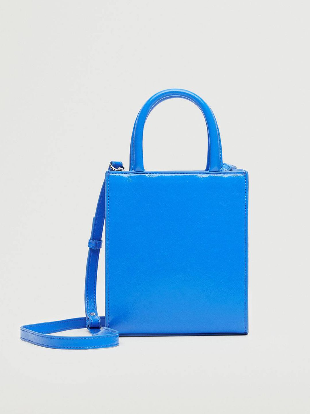 MANGO Women Blue Solid Structured Handheld Bag Price in India