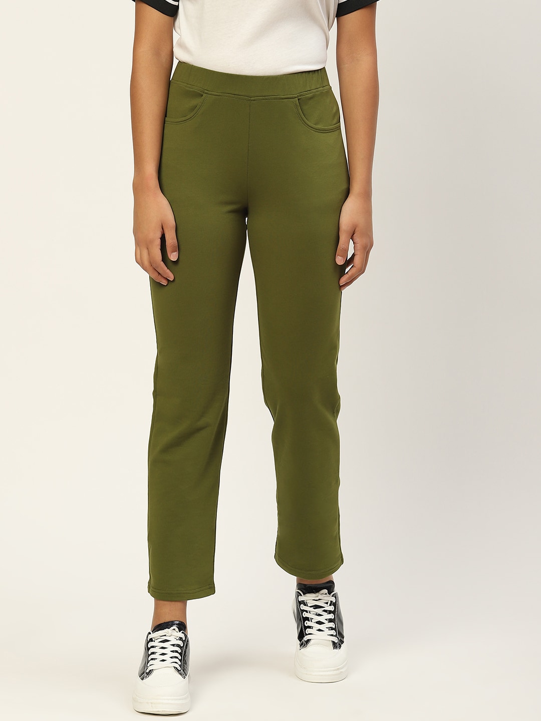 BRINNS Women Olive Green Smart Trousers Price in India