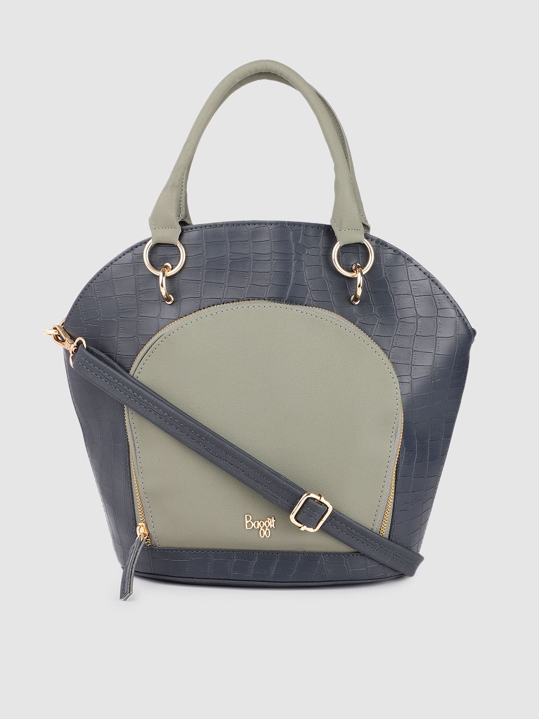 Baggit Navy Blue Colourblocked Structured Handheld Bag Price in India