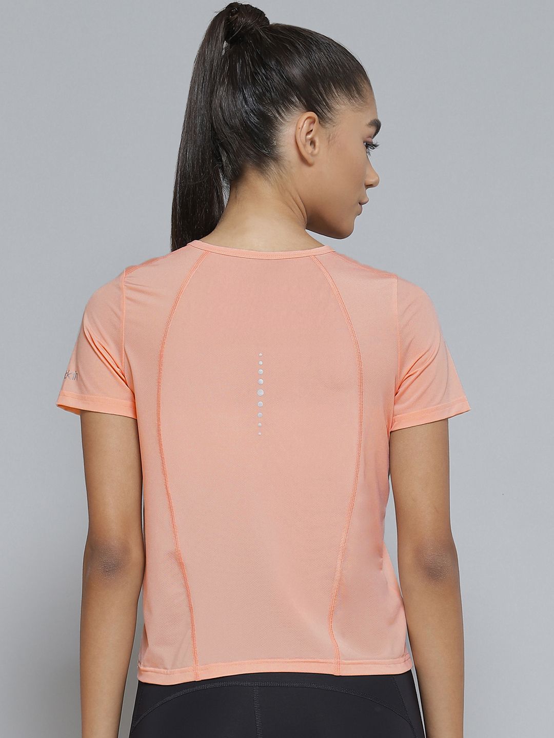 Fitkin Women Peach-Coloured V-Neck Sports T-shirt Price in India