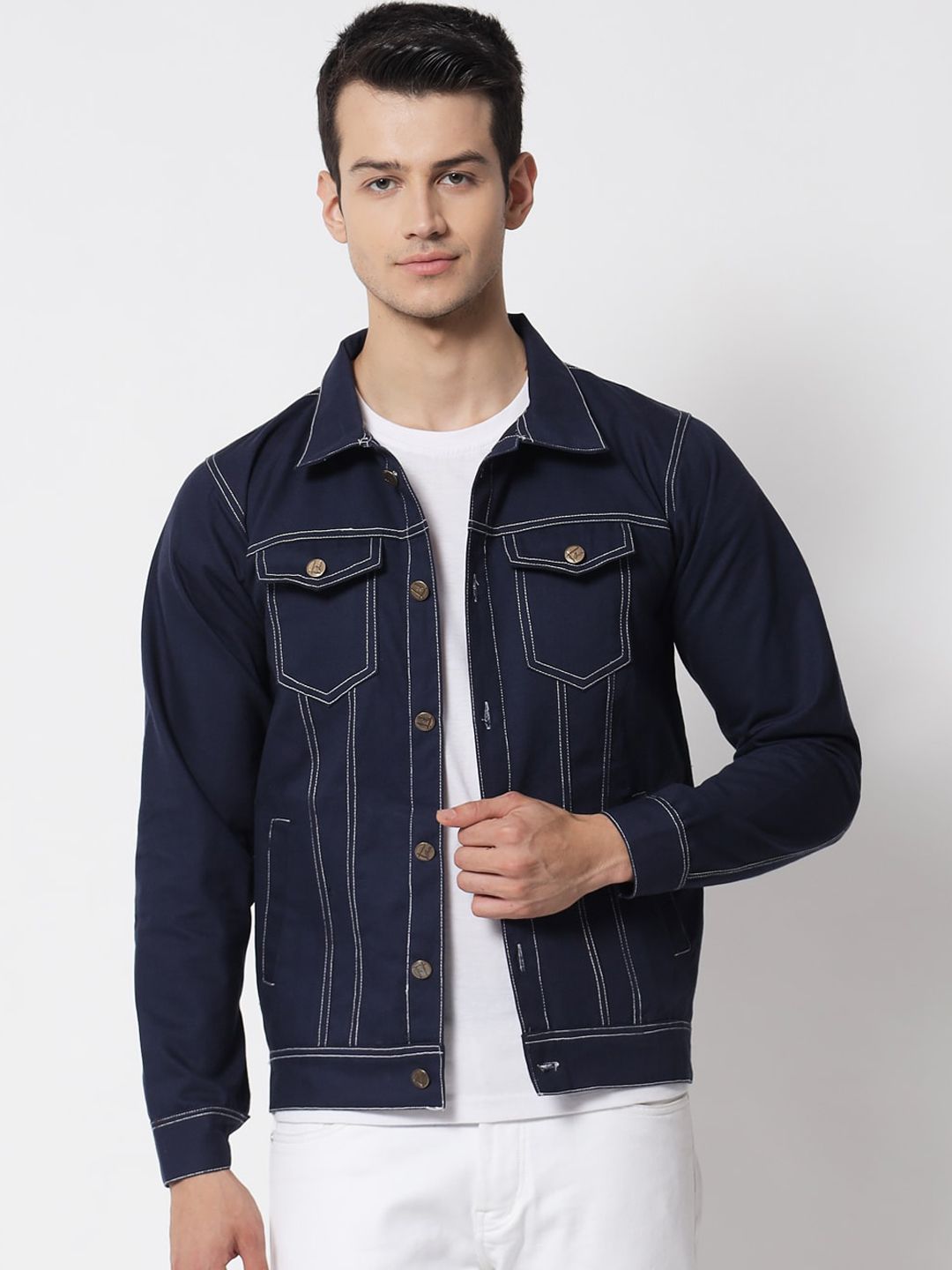 FurryFlair Women Navy Blue Washed Denim Jacket Price in India