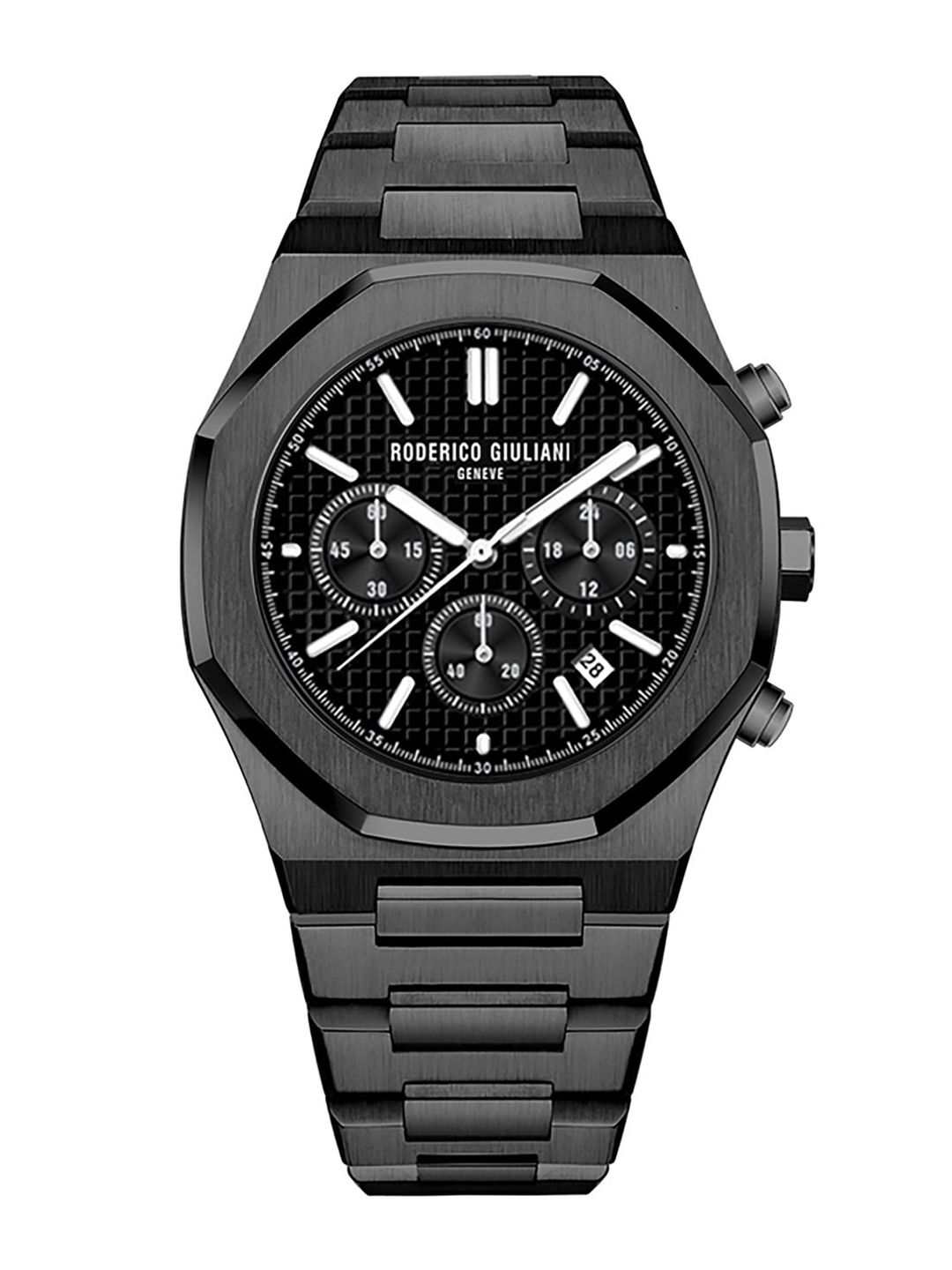 RODERICO GIULIANI Unisex Black Dial & Black Stainless Steel Straps Analogue Chronograph Watch Price in India