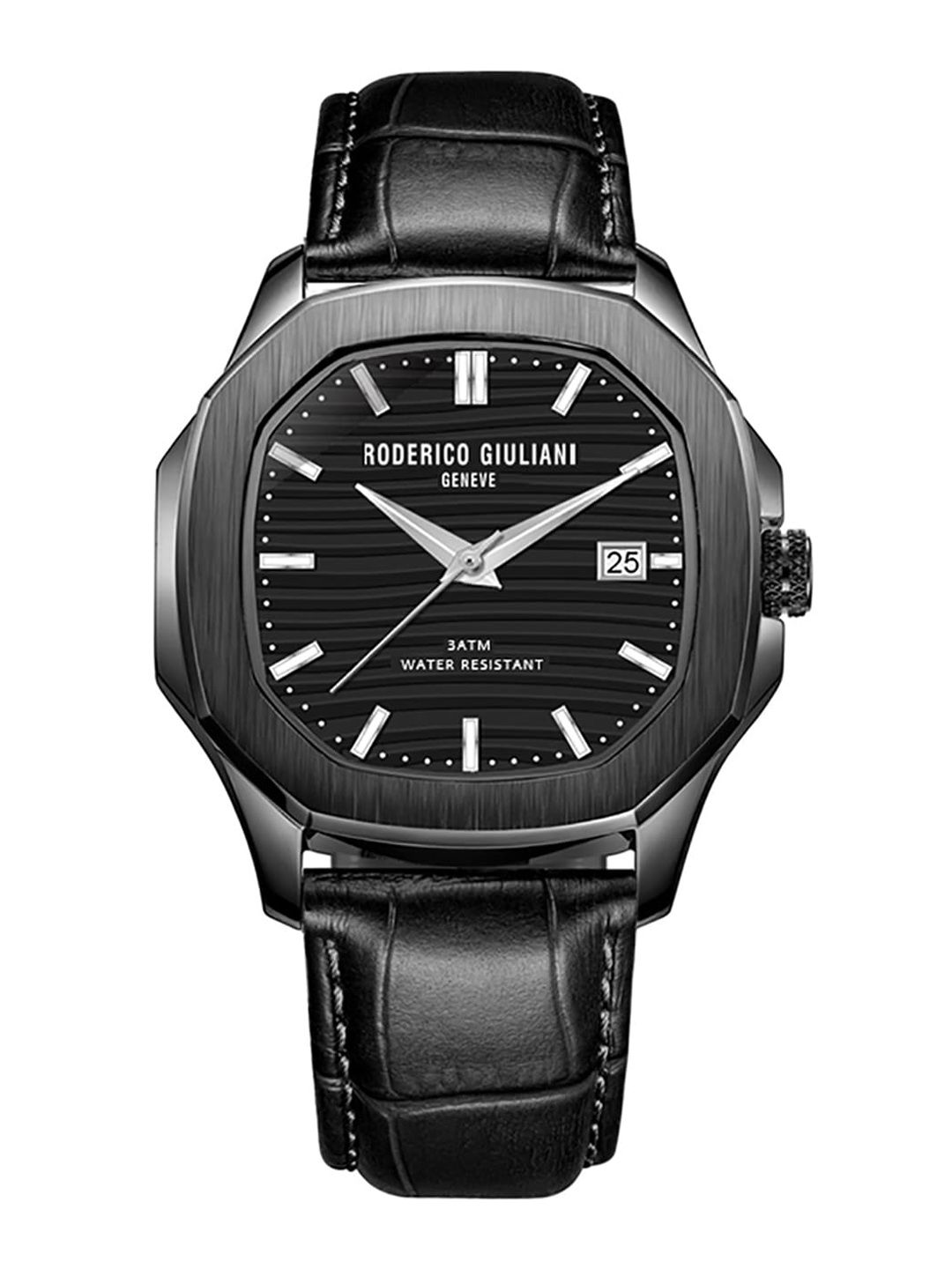 RODERICO GIULIANI Unisex Black Dial & Black Leather Straps Analogue Watch RG-MLEA73000002 Price in India